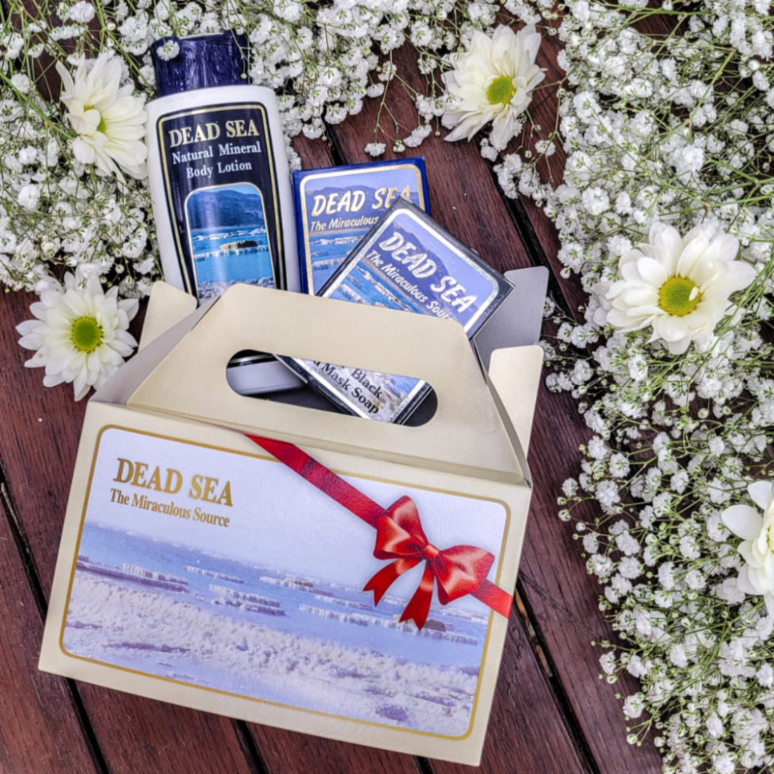 Gift set of Dead Sea products #121 by My Store, featuring skincare items and natural minerals in elegant packaging.