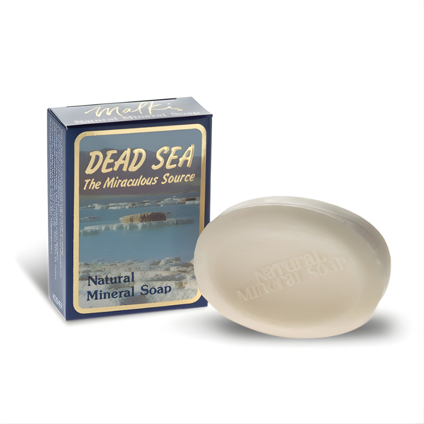 Dead Sea mineral soap bar from My Store, showcasing its textured surface and natural color tones.